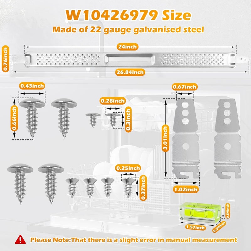 IWIWE W10426979 24" Dishwasher Undermount Bracket Kit Fits Whirlpool/KitchenAid/Maytag 24 Inch Standard Replaces AH3632890/EA3632890/PS3632890/2311792 for Granite & Quartz Countertops (w/ Column Level) - Image 2